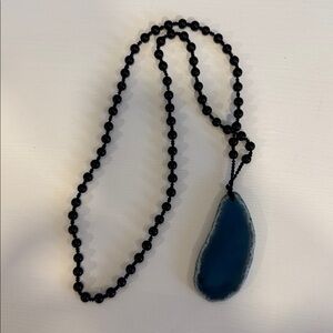 Black and Blue Agate Pendant Necklace